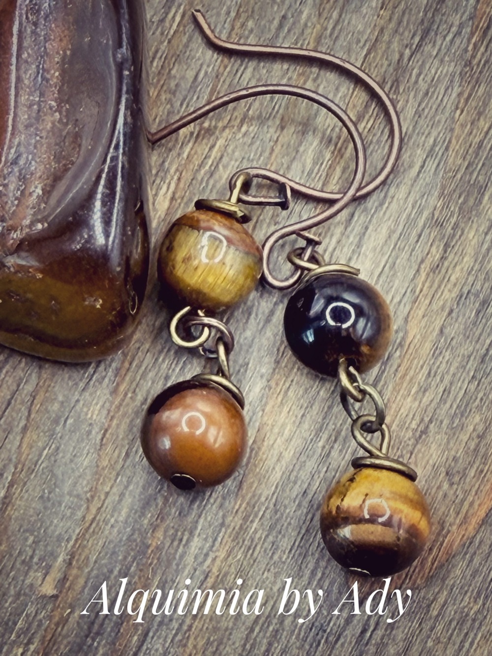 Tiger's Eye Bead Drop Earrings in Brown and Golden Tones